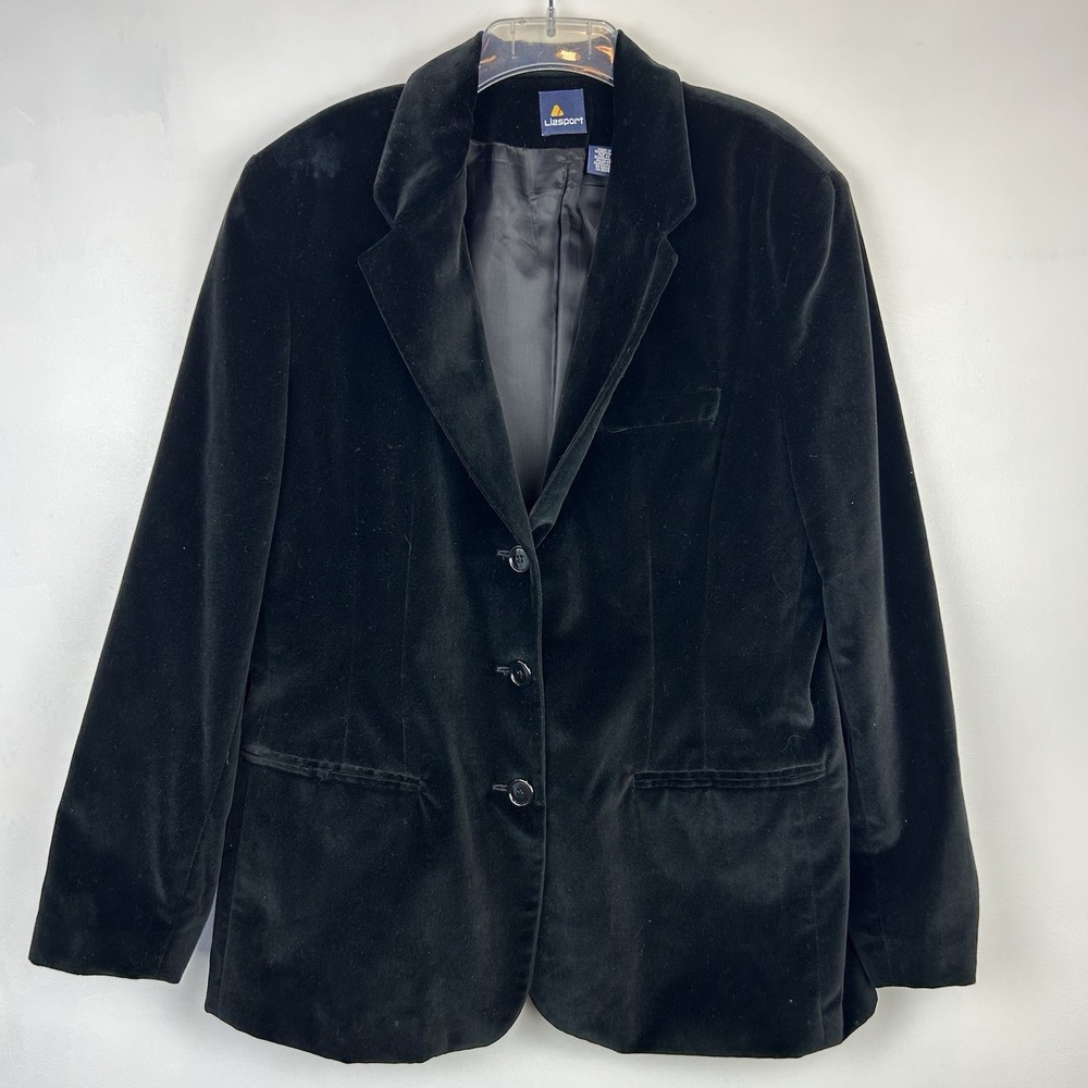 Vintage Black Velvet Blazer Womens 14 Evening Jacket 3 Button Read